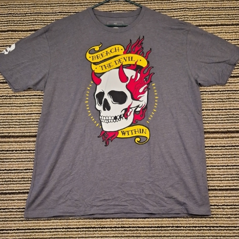 ZERO FOXTROT Grey Gold Red Cotton Polyester Skull XXL Mens Short Sleeve‎ T Shirt